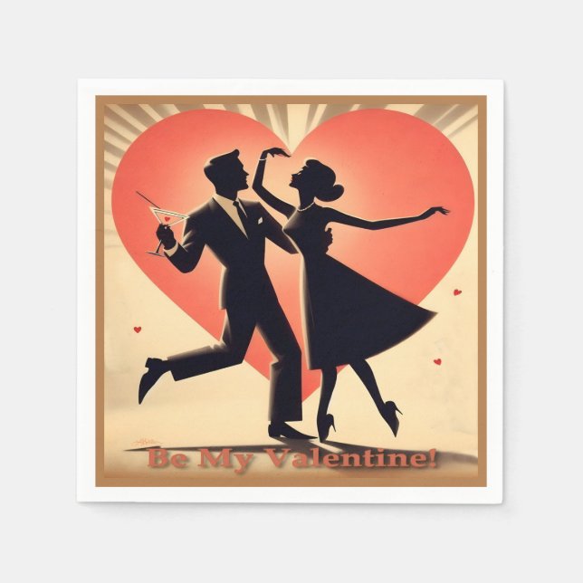 Mid Century Valentine Dancing Couple with Martini Napkins (Front)