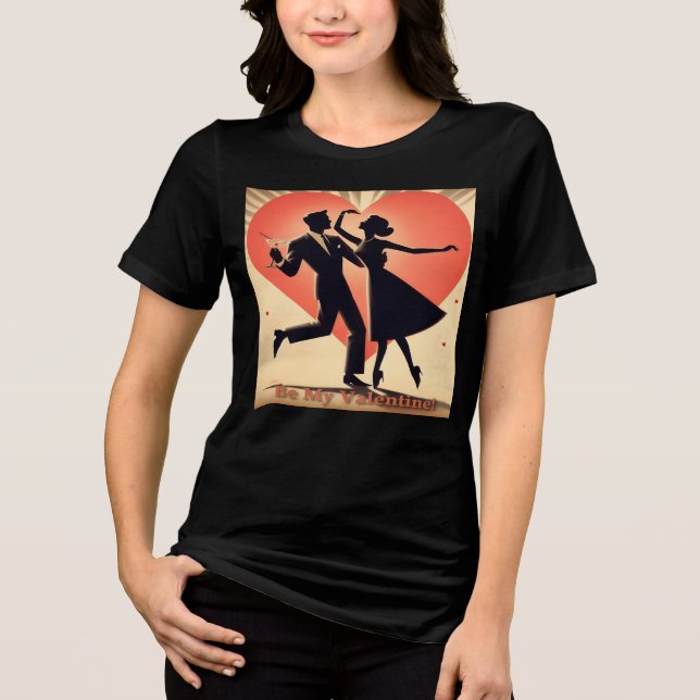 Mid Century Valentine Dancing Couple with Martini Tri-Blend Shirt (Front)