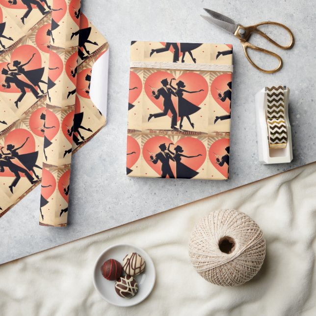 Mid Century Valentine Dancing Couple with Martini Wrapping Paper (Crafts)