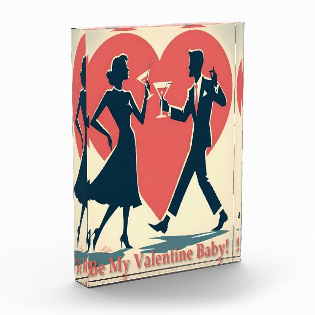 Mid Century Valentine Hip Martini Dancing Couple Photo Block (Left)