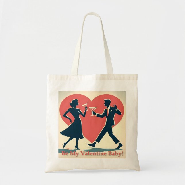 Mid Century Valentine Hip Martini Dancing Couple Tote Bag (Front)