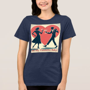 Mid Century Valentine Hip Martini Dancing Couple Tri-Blend Shirt