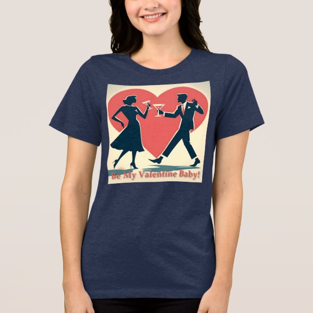 Mid Century Valentine Hip Martini Dancing Couple Tri-Blend Shirt (Front)