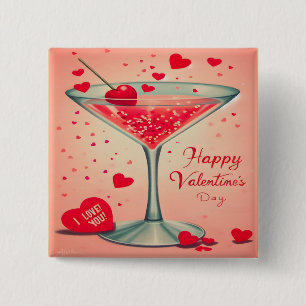 Mid Century Valentine Martini cocktail Button
