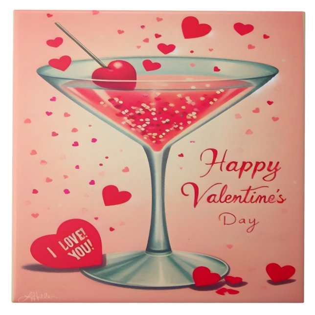 Mid Century Valentine Martini cocktail Ceramic Tile (Front)