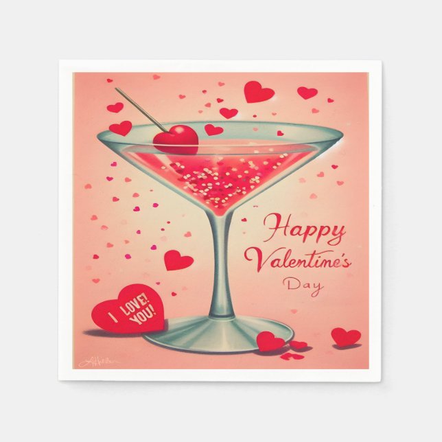 Mid Century Valentine Martini cocktail Napkins (Front)