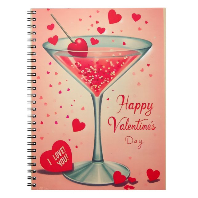 Mid Century Valentine Martini cocktail Notebook (Front)