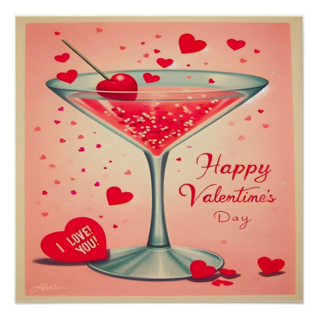 Mid Century Valentine Martini cocktail Poster (Front)