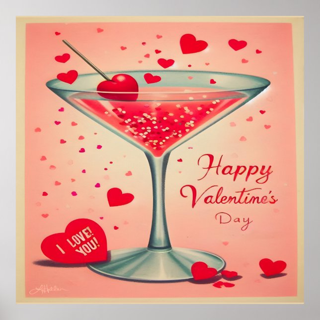 Mid Century Valentine Martini cocktail Poster (Front)