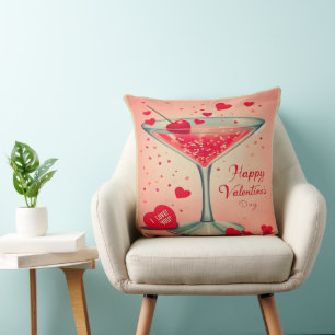 Mid Century Valentine Martini cocktail Throw Pillow