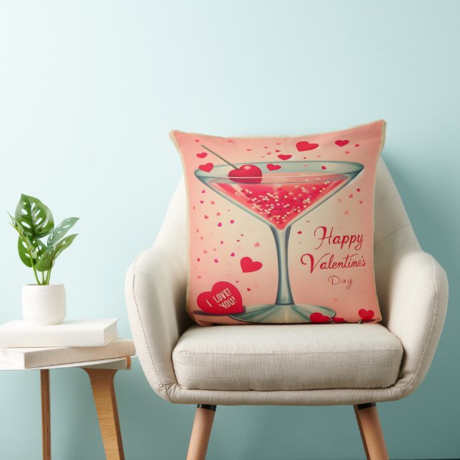 Mid Century Valentine Martini cocktail Throw Pillow (Chair)