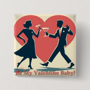 Mid Century Valentine Modern Hip Dancing Couple Button