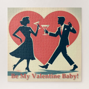 Mid Century Valentine Modern Hip Dancing Couple Jigsaw Puzzle