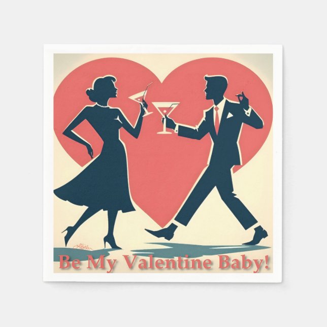 Mid Century Valentine Modern Hip Dancing Couple Napkins (Front)