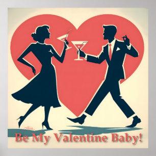Mid Century Valentine Modern Hip Dancing Couple Poster
