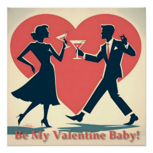 Mid Century Valentine Modern Hip Dancing Couple Poster