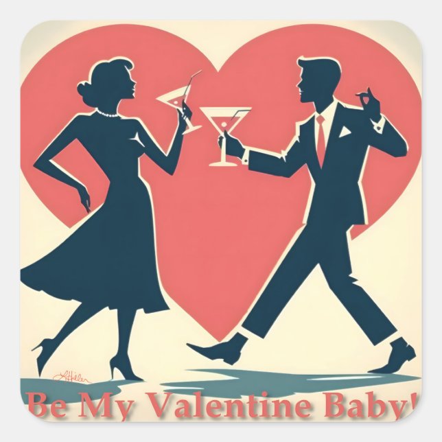Mid Century Valentine Modern Hip Dancing Couple Square Sticker (Front)