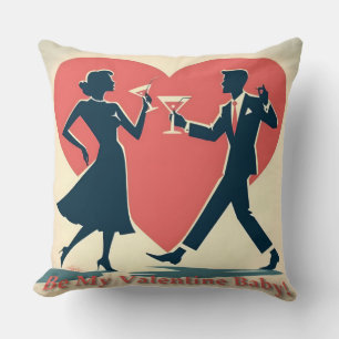 Mid Century Valentine Modern Hip Dancing Couple Throw Pillow