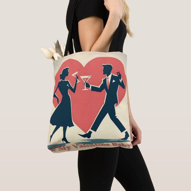 Mid Century Valentine Modern Hip Dancing Couple Tote Bag (Close Up)