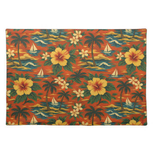 Mid Century Vibrant Hawaiian Shirt Print Cloth Placemat