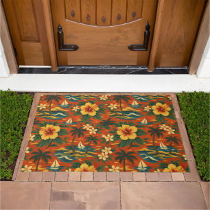 Mid Century Vibrant Hawaiian Shirt Print Doormat