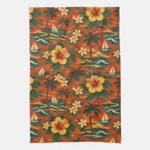 Mid Century Vibrant Hawaiian Shirt Print Kitchen Towel