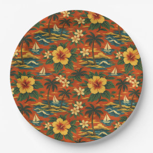 Mid Century Vibrant Hawaiian Shirt Print Paper Plates