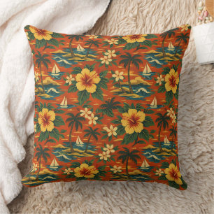 Mid Century Vibrant Hawaiian Shirt Print Throw Pillow