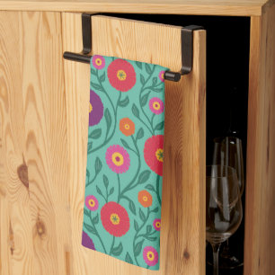 Mid-Century Vine Flower Garden Garland Green Kitchen Towel