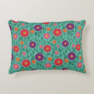 Mid-Century Vine Flower Garden Garland Mint Accent Pillow