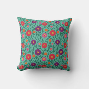 Mid-Century Vine Flower Garden Garland Mint Throw Pillow