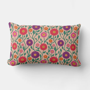 Mid-Century Vine Flower Garden Garland Peach Lumbar Pillow