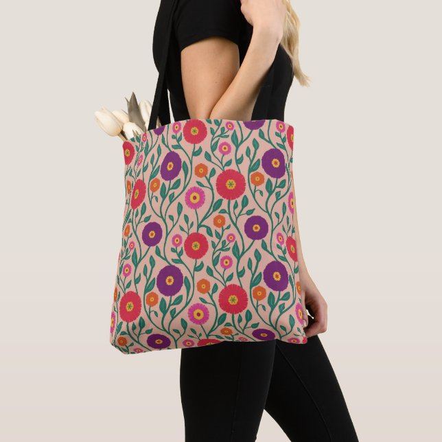 Mid-Century Vine Flower | Garden Garland Peach Tote Bag (Close Up)
