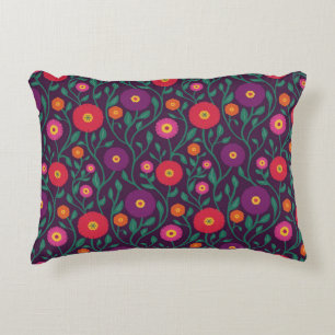 Mid-Century Vine Flower Garden Garland Plum Accent Pillow