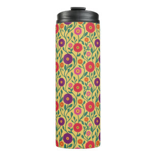 Mid-Century Vine Flower Garden Garland Yellow Thermal Tumbler