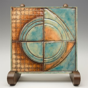 Mid Century Vintage Aqua Arcs Ceramic Tile