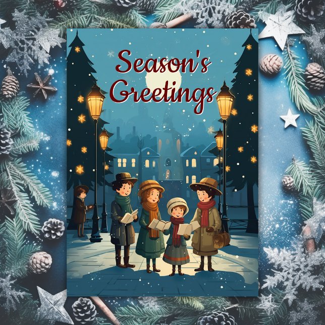 Mid Century Vintage Christmas Carolers Retro Holiday Card (Creator Uploaded)