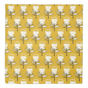 Mid Century Vintage Flowers & Mustard Yellow Duvet Cover