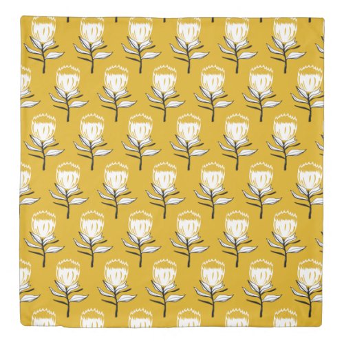 Mid Century Vintage Flowers  Mustard Yellow Duvet Cover