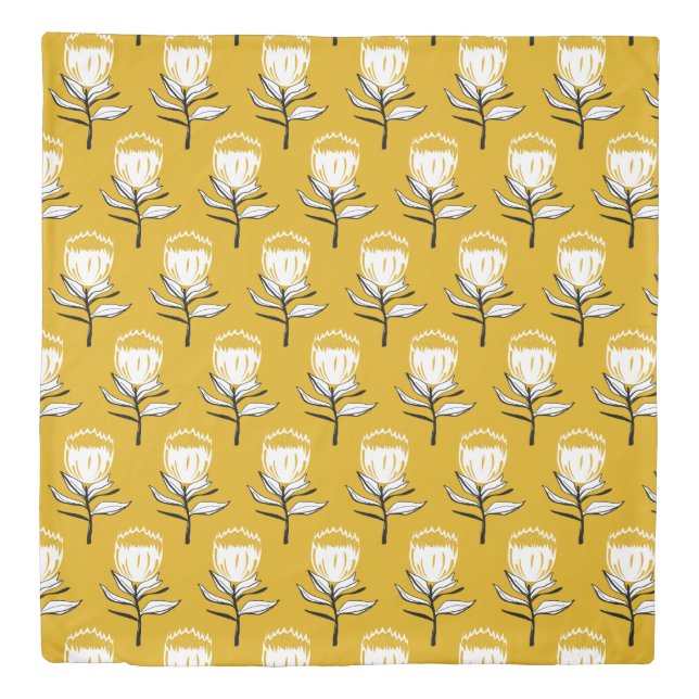 Mid Century Vintage Flowers & Mustard Yellow Duvet Cover (Front)