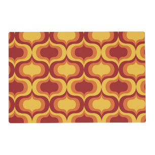 Mid Century Vintage Orange Yellow Red Ogee Pattern Placemat
