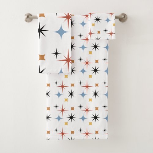 Mid Century Vintage Retro Stars Abstract   Bath Towel Set