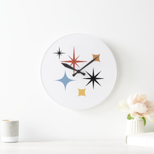 Mid Century Vintage Retro Stars Abstract    Large Clock