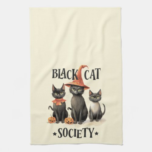 Mid_Century Vintage Style Black Cat Society  Kitchen Towel