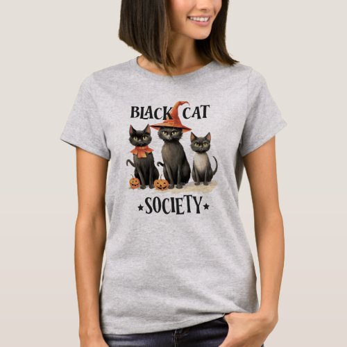 Mid_Century Vintage Style Black Cat Society  T_Shirt