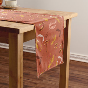 Mid-Century Vintage Terracotta Ocher Floral Short Short Table Runner