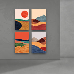 Mid-Century Wall Art-Abstract Landscapes Art Sets