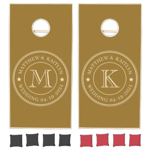 Mid-Century Warm Desert Wedding Monogram Star Cornhole Set