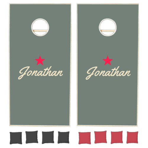 Mid-Century Warm Gray Vintage Star Signature Cornhole Set