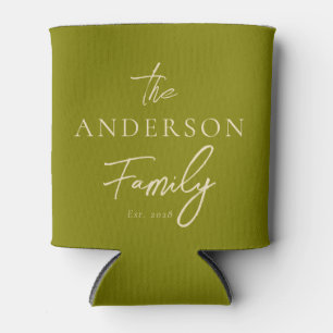 Mid-Century Warm Olive  Hand Written Family Name Can Cooler